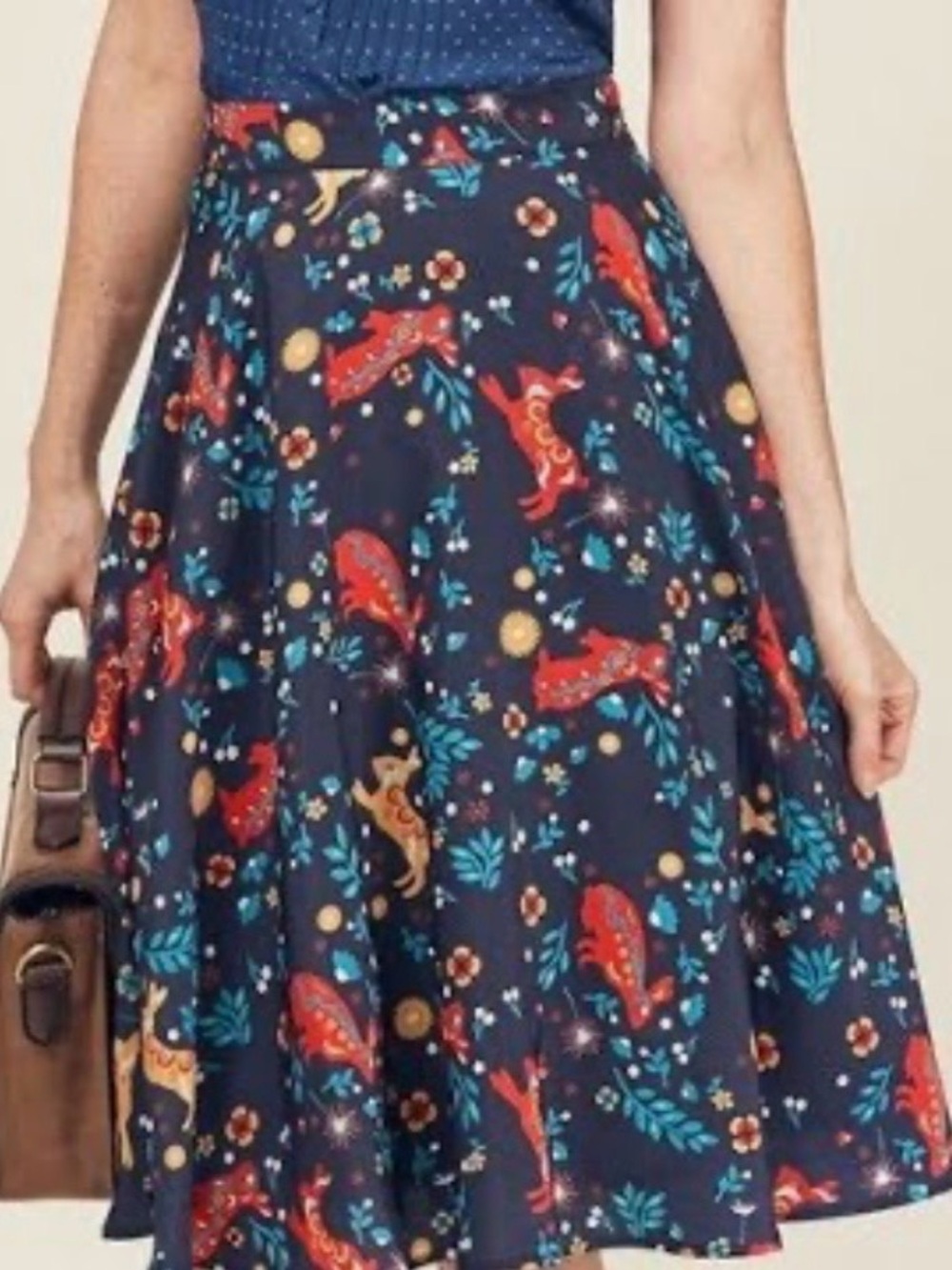 MODCLOTH Navy Rabbit Print Full Skirt